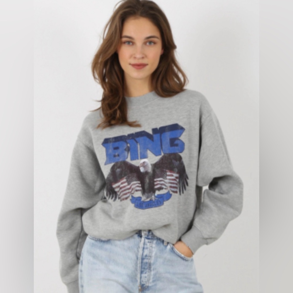 ANINE BING Eagle Graphic Sweatshirt – Grey – Size Small